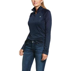 imageARIAT Womens Sunstopper 20 14 Zip BaselayerNavydot