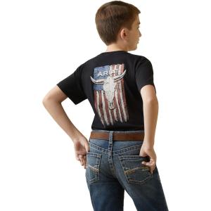 imageARIAT Black Steer Skull Flag Boys TShirt 10044753Black