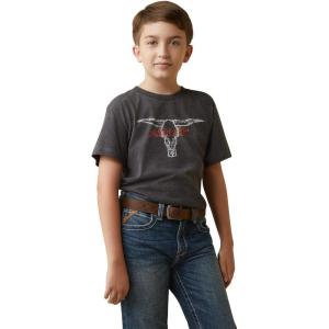 imageARIAT Charcoal Heather Barbed Wire Steer Kids TShirt 10044750Heather Charcoal Gray