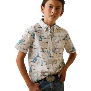 imageARIAT White with Cactus Print Krish Boys Short Sleeve Classic Fit Shirt 10043721White