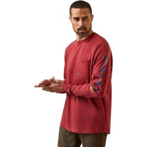 imageARIAT Mens Rebar Cotton Strong Graphic TShirtBrick Red