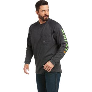 imageARIAT Mens Rebar Cotton Strong Graphic TShirtCharcoal HeatherLime