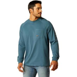 imageARIAT Mens Rebar Cotton Strong Graphic TShirtStargazerSmoke Blue
