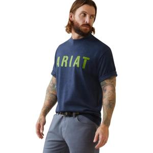 imageAriat Mens Rebar Cotton Strong Block TShirtNavy HeatherLime