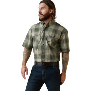 imageARIAT Mens Rebar Made Tough Durastretch Work ShirtSilt Green Plaid