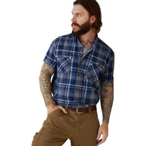 imageARIAT Mens Rebar Made Tough Durastretch Work ShirtStonewash Plaid