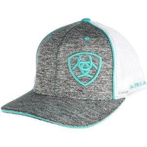 imageARIAT Mens Cap Heather Grey Turquoise Logo White Mesh Flex Fit 110 Adjustable Snapback
