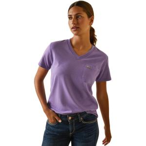 imageARIAT Womens Rebar Cotton Strong VNeck TopPaisley Purple