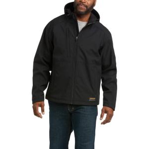 imageARIAT Mens Rebar Stretch Canvas Softshell Hooded Logo JacketBlackLime
