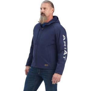 imageARIAT Mens Rebar Stretch Canvas Softshell Hooded Logo JacketNavyGrey