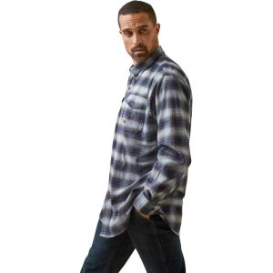 imageAriat Mens Rebar Flannel DuraStretch Work ShirtBlue Khaki Plaid