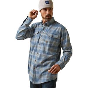 imageAriat Mens Rebar Flannel DuraStretch Work ShirtIndian Teal Plaid