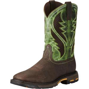imageAriat Mens WorkHog Wide Square Toe VentTEK Composite Toe Work BootBruin BrownGrass Green