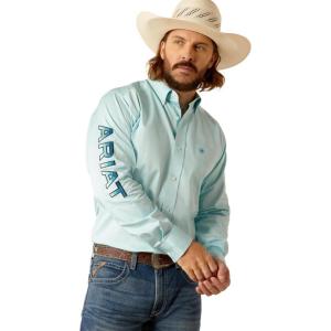 imageARIAT Mens Team Logo Twill Fitted ShirtLight Aqua