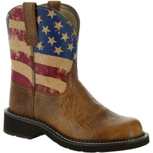 imageAriat Womens Fatbaby Heritage Patriot Western BootCrackled TumericSplattered Flag