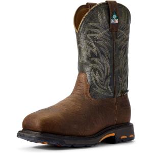 imageAriat Mens Workhog Wide Square Toe Csa Metguard Composite Toe Work BootRidge BrownMoss Green