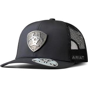 imageARIAT Mens Metal Shield Trucker Cap with Snapback Closure Black