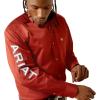 imageARIAT Mens Team Blue Logo Long Sleeve Button Down ShirtDark RedKhaki