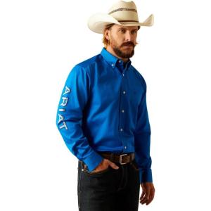 imageARIAT Mens Team Blue Logo Long Sleeve Button Down ShirtBlueLight Blue