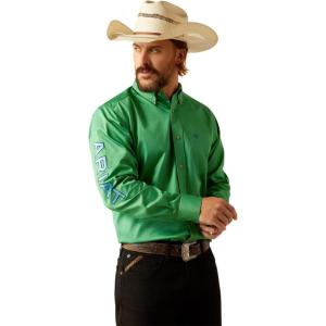 imageARIAT Mens Team Blue Logo Long Sleeve Button Down ShirtGreenBlue