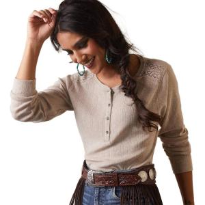 imageAriat Female Pointelle Henley Top Oatmeal Heather 3X