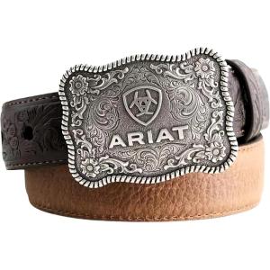 imageARIAT Boys Rectangle Rope Edge Shield Buckle Embossed Belt Little KidsBig KidsBrown