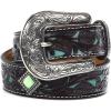 imageMampampF Western Products Youth Brown Floral Belt with Painted Turquoise Inlay