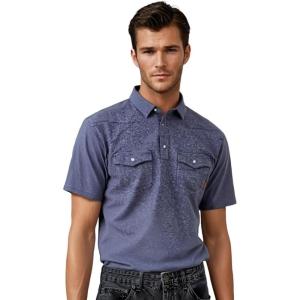 imageARIAT Mens Retro Western Snap PoloBlue