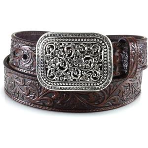 imageARIAT Womens Rhinestones Embossed Leather BeltBrown