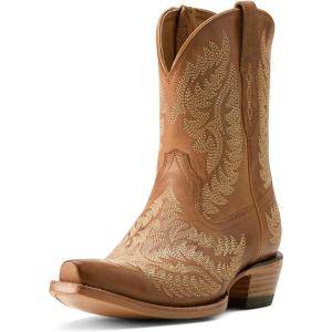 imageARIAT Womens Cate Embroidered Snip Toe Zippered Casual Boots Ankle Low Heel 12quot  WhiteShades of Grain