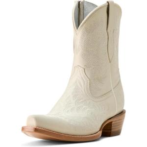 imageARIAT Womens Cate Embroidered Snip Toe Zippered Casual Boots Ankle Low Heel 12quot  WhiteWhite Quartz