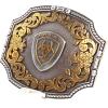 imageARIAT Rectangle Buckle with Emblem Antique Silver Rope Edge and Gold Floral Accents 3quot x 4quot