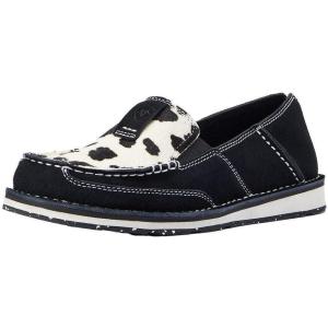 imageAriat Womens Cruiser Embossed Moccasins Flats Casual  BlueBlack SuedeBlack and White Hair on