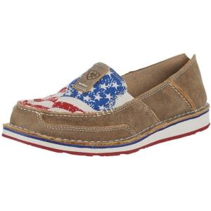 imageAriat Womens Cruiser Embossed Moccasins Flats Casual  BlueBrown BomberDistressed Flag
