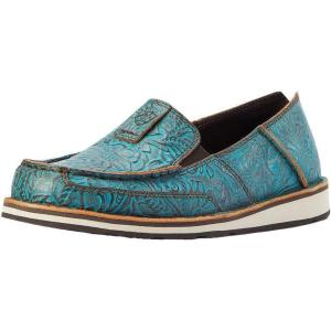 imageAriat Womens Cruiser Embossed Moccasins Flats Casual  BlueBrushed Turquoise Floral Emboss