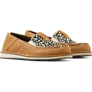 imageAriat Womens Cruiser Embossed Moccasins Flats Casual  BlueCream Cheetah Hair onDark Tan Suede