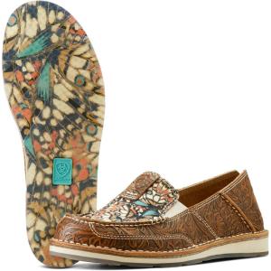 imageAriat Womens Cruiser Embossed Moccasins Flats Casual  BlueMariposaBrown Floral Emboss