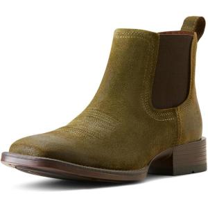 imageAriat Mens Booker Ultra Embroidered Square Toe Chelsea Casual Boots Ankle  BlueOlive Suede