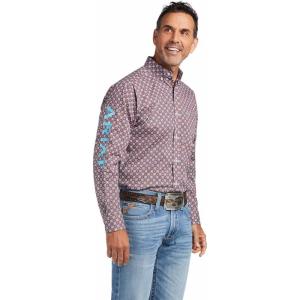 imageARIAT Mens Team Logo Twill Classic Fit Shirt Seascape USAPaxtonWhite