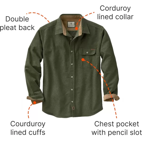 imageLegendary Whitetails Mens Buck Camp Flannel Long Sleeve Plaid Button Down Casual Shirt Corduroy CuffsArmy