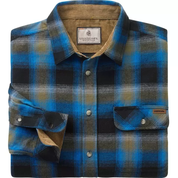 imageLegendary Whitetails Mens Buck Camp Flannel Long Sleeve Plaid Button Down Casual Shirt Corduroy CuffsCobalt Plaid