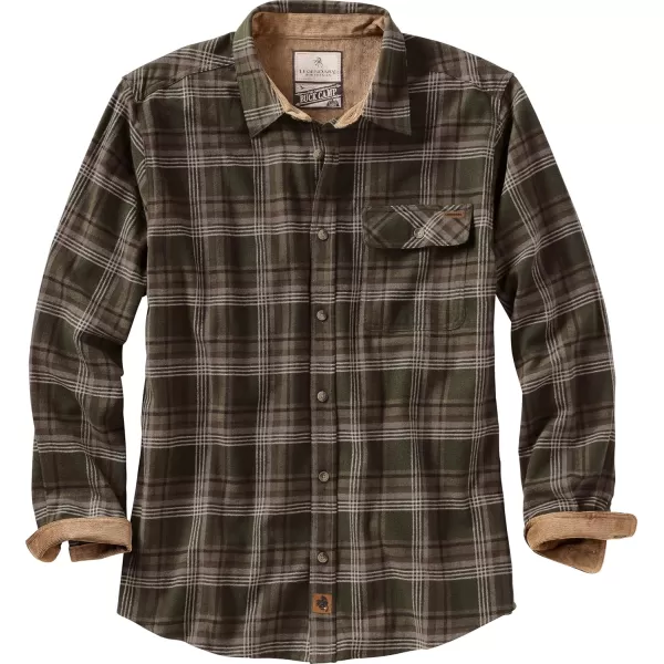 imageLegendary Whitetails Mens Buck Camp Flannel Long Sleeve Plaid Button Down Casual Shirt Corduroy CuffsForest Plaid