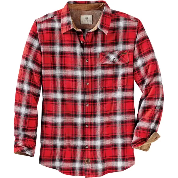 imageLegendary Whitetails Mens Buck Camp Flannel Long Sleeve Plaid Button Down Casual Shirt Corduroy CuffsRacing Red Plaid