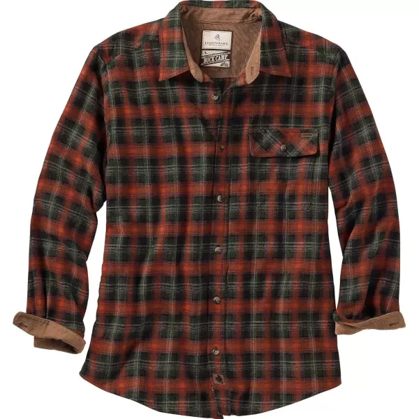 imageLegendary Whitetails Mens Buck Camp Flannel Long Sleeve Plaid Button Down Casual Shirt Corduroy CuffsRedwood Plaid