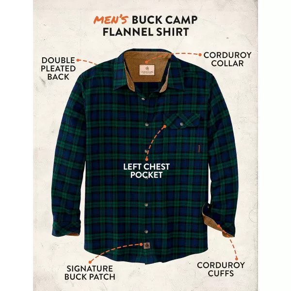 imageLegendary Whitetails Mens Buck Camp Flannel Long Sleeve Plaid Button Down Casual Shirt Corduroy CuffsTartan Forest Plaid