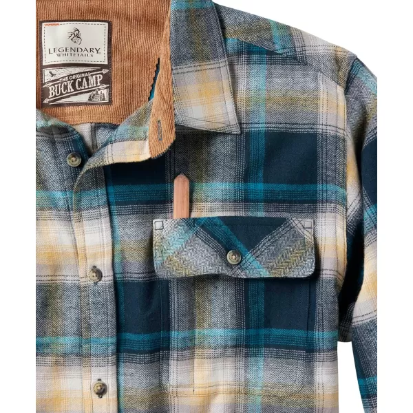 imageLegendary Whitetails Mens Buck Camp Flannel Long Sleeve Plaid Button Down Casual Shirt Corduroy CuffsTeal Glow Plaid