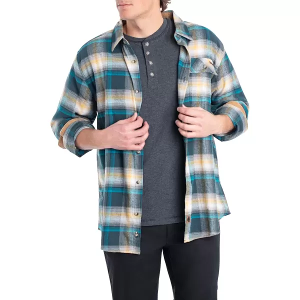 imageLegendary Whitetails Mens Buck Camp Flannel Long Sleeve Plaid Button Down Casual Shirt Corduroy CuffsTeal Glow Plaid