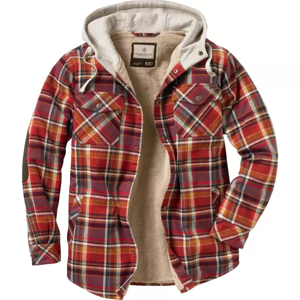 imageLegendary Whitetails Mens Camp Night Berber Lined Hooded Flannel Shirt JacketCardinal Arrowood Plaid