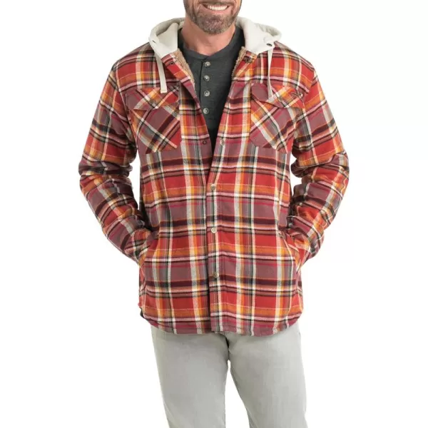 imageLegendary Whitetails Mens Camp Night Berber Lined Hooded Flannel Shirt JacketCardinal Arrowood Plaid