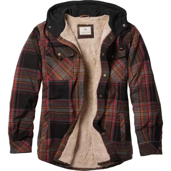 imageLegendary Whitetails Mens Camp Night Berber Lined Hooded Flannel Shirt JacketLicorice Root Plaid